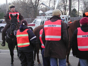 
A volunteer Stearns County mounted patrol joined dogs and sheriff's officers search the area around St. John's University last week for junior Josh Guimond. (MPR Photo/Jeff Horwich)