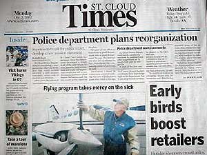 
The St. Cloud Times, like many newspapers across the country, is looking for new ways to engage readers.  Allowing readers to comment on their stories online has been a successful way to make that connection.  (MPR Photo/Tim Post)