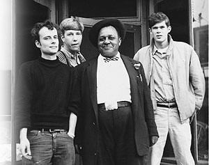 
Koerner Ray and Glover sought out the songs of the blues greats, either in person, or on record. This picture marks their meeting with Big Joe Williams. In 1999 Dave Ray told MPR the record player was on 24 hours a day. (Courtesy of Red House Records, Paul Nelson, photographer)