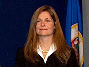 
Sheryl Corrigan, manager of environmental health and safety for
3M, said she will work to improve the state's climate for
businesses and farmers while also improving the water and air
quality. (MPR Photo/Laura McCallum)