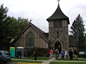 
The Episcopal Church of Our Savior sits a few blocks from downtown Little Falls. The congregation is less than 100, but it is the largest of the three "Spirit of the Heartland" parishes -- Little Falls, Sauk Centre, and Paynesville. Construction crews are building an addition to the church. (MPR Photo/Jeff Horwich)