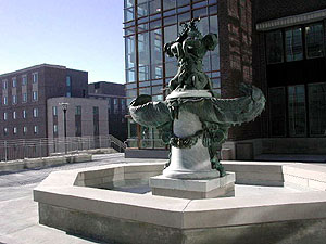 
A fountain terrace on the first floor overlooks the Mississippi River. (MPR Photo/Marisa Helms)