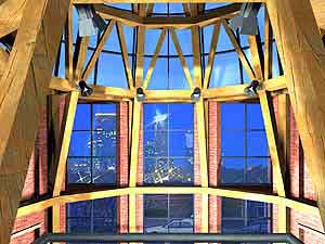 
The atrium is supported by wooden beams and will provide a focal point for the theatre's exterior (Image courtesy of the Children's Theater)