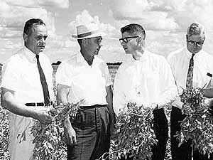 
Orville Freeman lost his re-election bid in 1960, and was named Secretary of Agriculture by President Kennedy. In this 1961 photo, Freeman (second from right) is shown touring a farm in Georgia.  (Photo from USDA -- courtesy of Minnesota Historical Society)