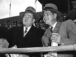 
Freeman and Hubert Humphrey were political allies. Here they attended a Gopher football game at Memorial Stadium in Sept. 1955. (Photographer: Powell Krueger -- courtesy of Minnesota Historical Society)