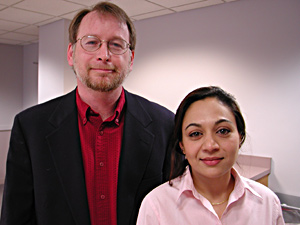 
University of Minnesota Morris economics faculty Bart Finzel and Pareena Lawrence say if taxes were all businesses cared about, they would all be across the border in South Dakota. (MPR Photo/Jeff Horwich)