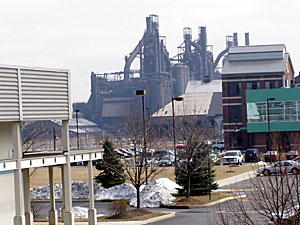 
An industrial park was built on the old Bethlehem Steel site in Bethlehem, Penn.  The city's economic development director said it wasn't wise to make the site a tax-free zone even though some considered it the perfect fit for one.    (MPR Photo/Tom Scheck)