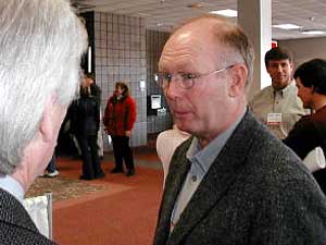 
Agriculture Commissioner Gene Hugoson says he hopes Minnesota law changes so foreign farmers can own land in the state.  Hugoson says there are many foreigners who want to move to Minnesota and buy failing dairies.  (MPR Photo/Tim Post)