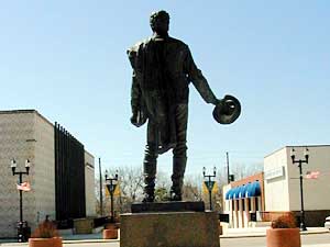 
A statue of Uruguayan hero Jose Artigas keeps watch over downtown Montevideo. Artigas is known as the "George Washington of Uruguay." (MPR Photo/Mark Steil)
