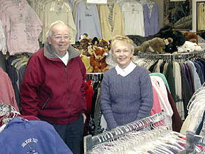 
Weldon Johnson and his daughter Colleen Saur in the gift shop they family has run in Two Harbors for more than 40 years. (MPR Photo/Chris Julin)