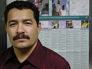 
Victor Contreras is the co-director of Centro Campesino, a non-profit group that assists Latino immigrants in southern Minnesota. Contreras says the Steele County Coalition for Immigration Reduction blames immigrants for a variety of social problems. He says the group's leaders don't understand the realities of immigrants' lives. (MPR photo/Rob Schmitz)