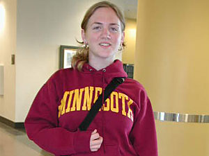
Solana Rogers, U of M senior in communication studies, says she's glad she's graduating in December.  "Seems to me if you want to have doctors, and you want to have lawyers, and you want to have teachers, you want to have civil engineers and you want to have people that make society run, you need to pay for them to go to school," she says.
 (MPR Photo/Marisa Helms)