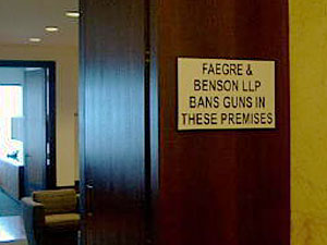 
Businesses around Minnesota have been erecting no-gun signs. The issue before the Legislature is whether they also have to orally tell people about the ban. (MPR Photo/Art Hughes)