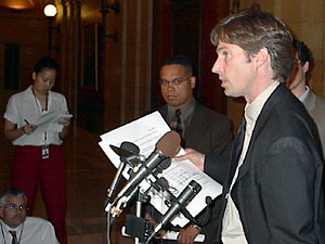 
Rep. Kent Eken, DFL-Twin Valley, says the budget passed by the Legislature will cost many Minnesotans more for government.
 (MPR Photo/Mark Zdechlik)