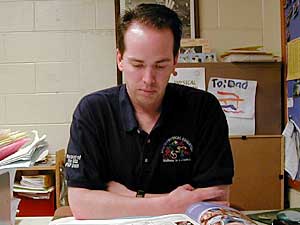 
Duluth's Morgan Park Middle School phy ed instructor Jim Milner is helping design a new approach to physical education.  A federal grant will help provide technology, like pedometers and computer programs, to track student fitness. (MPR Photo/Bob Kelleher)