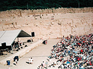 
As many as 7,000 people have attended a single concert at the Kasota Quarry near Mankato.  The stage is set close to
the quarry's sheer cliffs.   (Photo courtesy of Southern Minnesota Construction)