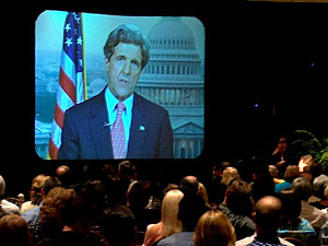 
Sen. John Kerry appeared via videoconference. (MPR Photo/Bob Collins)