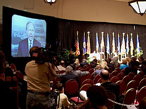 
Sen. Joe Lieberman of Connecticut argued he's the strongest of the candidates in the Democratic field.  (MPR Photo/Bob Collins)