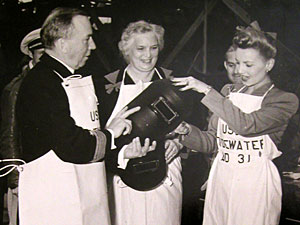 
Laying the keel. left to right: Adm. Jules James, Mrs. James and Janet Blair. (Photo courtesy of Robert Hall)