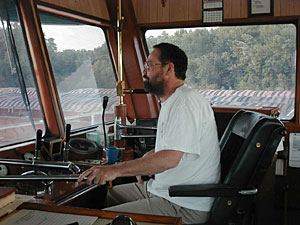 
Cecil Jackson's spent his career working on barges along the Mississippi River.  For the past 15 years he's served as captain of the Evey-T.  Jackson says this year might be slow, but he's confident barges will continue to haul grain on the Mississippi well into the future.
 (MPR Photo/Erin Galbally)