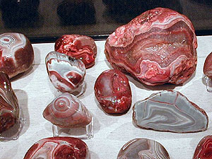 
The Moose Lake Agate and Geological Center has on display this summer several private collections of Lake Superior Agates.  Agates are found from Canada to Missouri, and can often be spotted on Lake Superior beaches. (MPR Photo/Bob Kelleher)