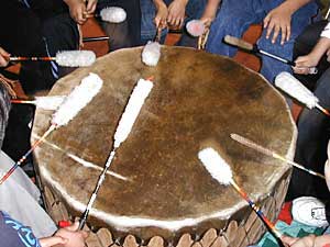 
The drum is the heartbeat of the earth -- Indian people believe its beat gives them strength. 
 (MPR Photo/Tom Robertson)
