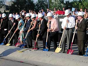 
A variety of state and local arts supporters and politicians joined in the ceremonial groundbreaking. (MPR Photo/Marianne Combs)