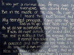 
Rocori High School sophomor Erin Herberg wrote this poem in response to the school shooting last week. (MPR Photo/Annie Baxter)