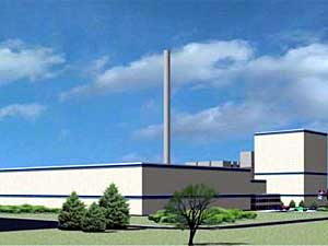 
This is what Fibrowatt's proposed turkey litter burning power plant in Benson might look like.  Company officials say they'll buy 500-thousand tons of turkey litter, a mix of turkey manure and wood chips, from area farmers every year.  They'll burn the litter to make 50 megawatts of electricity which will be sold to Exel Energy.  Fibrowatt officials hope the plant will be making power by February of 2006.  (Image courtesy Fibrowatt)