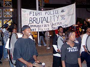 
About 50 protesters staged a rally outside the Fourth Precinct in North Minneapolis. (Brandt Williams)