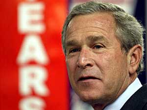 
President Bush wins re-election, after his Democratic opponent John Kerry called to concede the race Wednesday.  (Photo by TIM SLOAN/AFP/Getty Images)