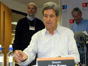
 Sen. John Kerry of
Massachusetts said the president has failed to give enough emphasis
to nuclear nonproliferation.  (Photo: John Keator, NPR News)