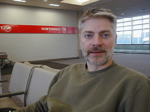 
Dr. Joseph Horak left Grand Rapids on Mesaba late Friday afternoon, just before the airline began cancelling flights in case of a strike. He flew back Sunday morning, just as flights resumed. He was unaware a strike was possible. (MPR Photo/Jeff Horwich)