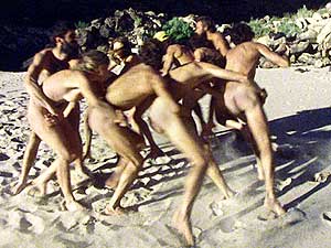 
When they weren't on the water, the 17 friends on the 1978 trip played games on shore. Robb Moss says when his friends see the film now they are more concerned people will see their emotional nakedness than they are about their actual nudity. (Photo courtesy Robb Moss)
