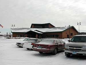 
The terminal at Grand Rapids/Itasca County - Gordon Newstrom Field Airport.  The airport is named in honor of Grand Rapids resident Gordon Newstrom, who founded Mesaba Airlines in the 1940s.  Mesaba will pull out of Grand Rapids March 1.   (MPR Photo/Bob Kelleher)