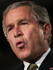 
 President George W. Bush delivers remarks on American competitiveness to employees at the 3M Corporation  (PAUL J.RICHARDS/AFP/Getty Images)