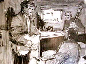 
This illustration by drummer Bill Berg is of Dylan and the musicians recording "Lily, Rosemary and the Jack of Hearts." (Sketch by Bill Berg, courtesy of Da Capo Press)