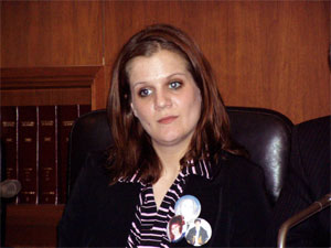 
Sue Bleess, a member of a group called "Fight for Justice Organization," testified in support of the death penalty.  Her friend was murdered in Long Prairie last April. (MPR Photo/Tom Scheck)
