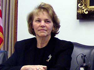 
Secretary of State Mary Kiffmeyer was the only member of the board to vote against the Pfizer resolution, saying she didn't think it would be in the best interests of the state's pension holders. (MPR Photo/Tom Scheck)