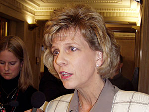 
Rep. Lynda Boudreau, R-Faribault, the House author of the handgun law, doesn't believe the ongoing debate over the law will make a difference in the upcoming election.
 (MPR Photo/Tom Scheck)