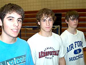 
Hermantown ninth graders (left to right) Aaron Reid, Chad Huttle and Aaron Kolquist view school fundraisers as  necessary, but not very much fun. (MPR Photo/ Mark Zdechlik)