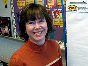 
Denise Gierock, who teaches second grade, received numerous classroom supplies from parents who responded to her wish list. (MPR Photo/ Mark Zdechlik)