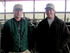 
Eric Zwilling,20, and Nick Meyer, 23, are getting into the dairy business in different ways (MPR Photo/Annie Baxter)