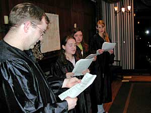 
Students rehearse a play written by a 10th century nun (MPR Photo/Marisa Helms)