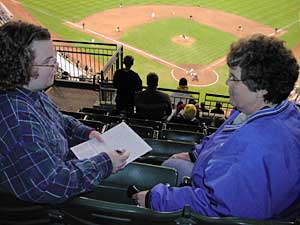
A mother and daughter from Waupaca say "baseball people aren't against the Brewers...(just) the way it was handled." 
 (MPR Photo/Elizabeth Stawicki)