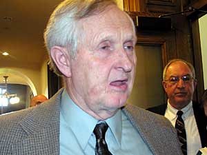 
Sen. Keith Langseth, the sponsor of the bonding bill, says some Republicans promised to vote for the bill, then changed their minds after the governor leaned on them.
 (MPR Photo/Laura McCallum)