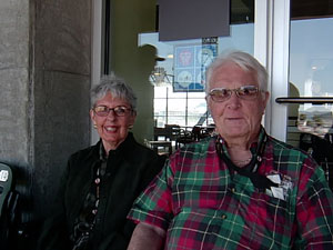 
Marty and Gordon Palmquist are charter season ticket holders at SBC Park. They disagreed over whether the ballpark should have been built with taxpayer money, but both agree it's much better than the old Candlestick Park.  (MPR Photo/Jon Gordon)