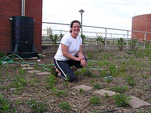 
Charlene Johnson is building rain gardens at the waste water treatment plant in Superior, Wisconsin. The plots are designed to show homeowners how they can help prevent pollution from washing into Lake Superior. (MPR Photo/Stephanie Hemphill)