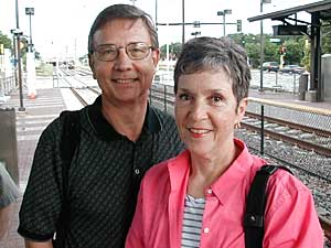 
Jim and Kay Tennessen joined other residents in opposing an eigh-lane freeway along Hiawatha Ave. They are pleased to see LRT finally running. (MPR Photo/Dan Olson)