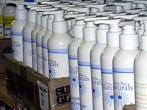 
Daisy Blue Naturals' lotion -- ready for shipment. (MPR Photo/Annie Feidt)